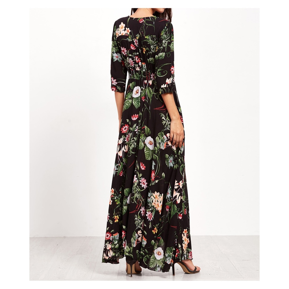 Black Floral Button Down Maxi Dress - Picture 3 of 6